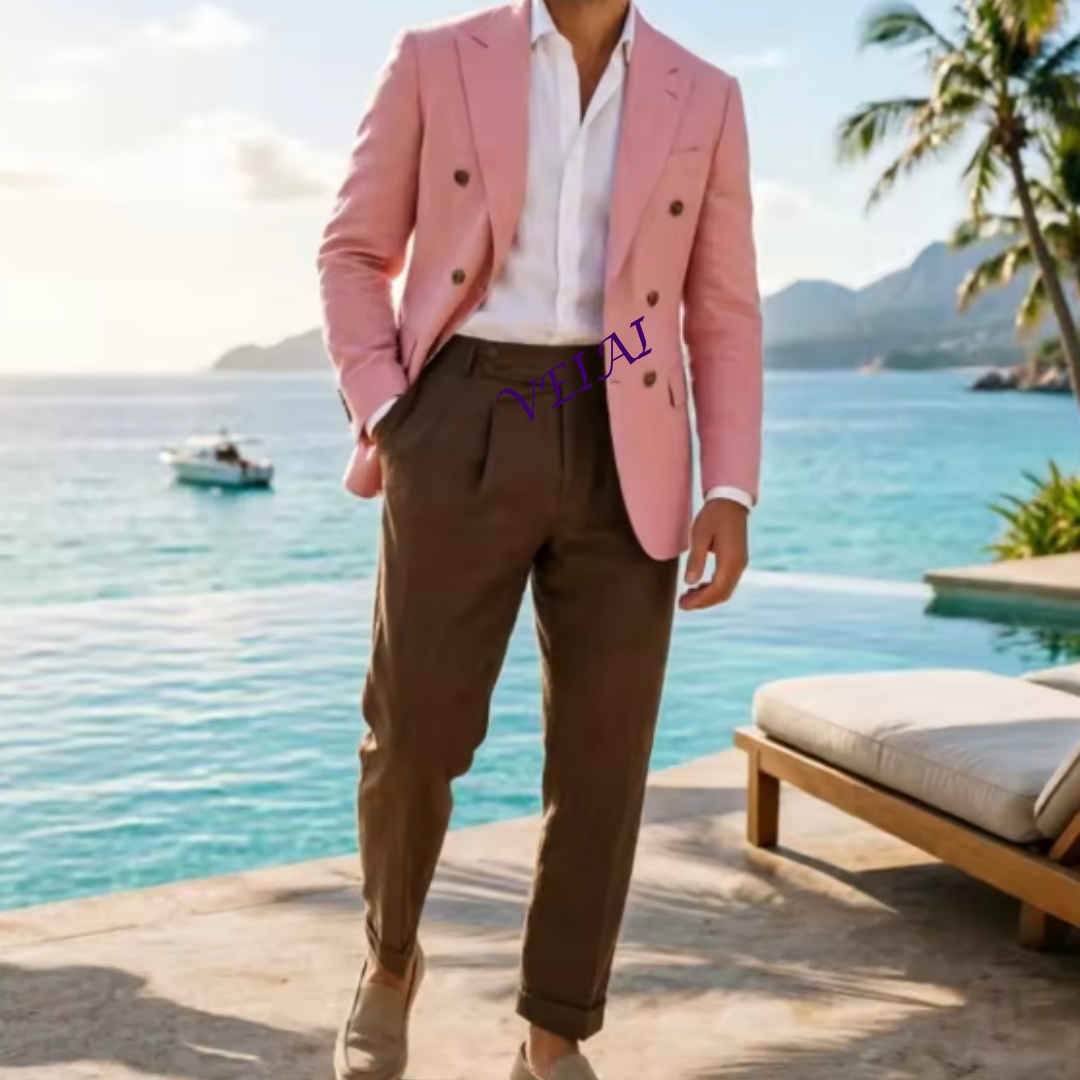 Men'S Holiday Formal Wear - Индивидуальный мужской двубортный костюм из бежевого